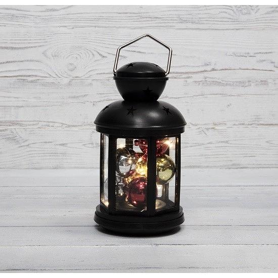 Neon-night 513-061 Декоративный фонарь с шариками 12х12х20,6 см, черный корпус, теплый белый цвет свечения фото 1