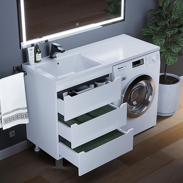 Тумба под стиральную машину Uperwood Tanos 60 см, напольная, белая/графит, 3 ящика фото 3