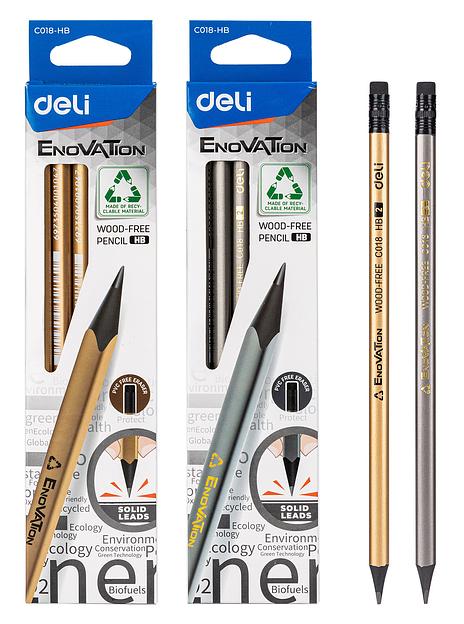 Карандаш чернографит. Deli EC018-HB Enovation HB трехгран. ластик коробка картонная (12шт) фото 5