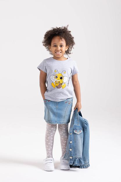 Футболка для девочек с термоаппликацией Золотой ключик серая, опт фото 1