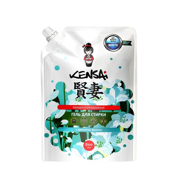 Средство моющее синтетическое жидкое (концентрированный гель) Kensai для стирки белого белья с ароматом фрезии, сменный блок 800 мл опт фото 2