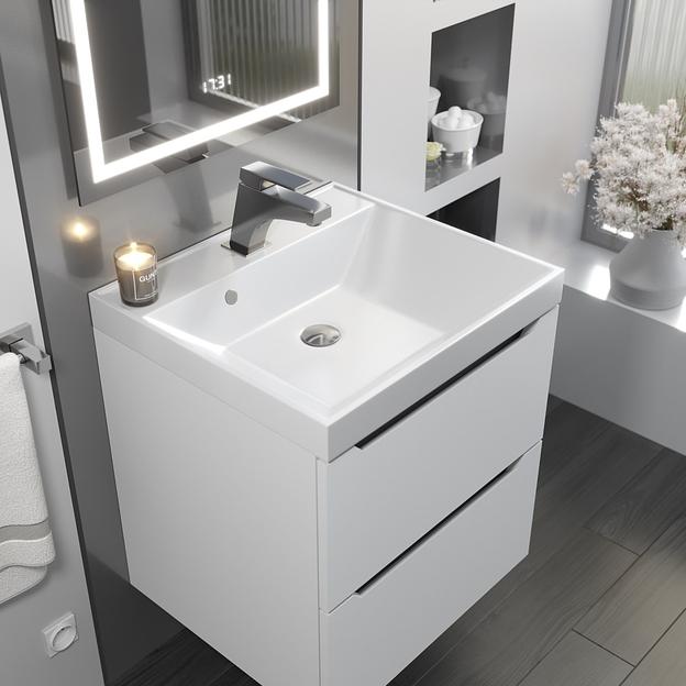 Тумба с раковиной для ванной Uperwood Tanos 50 см, подвесная, матовая, белая/графит фото 2