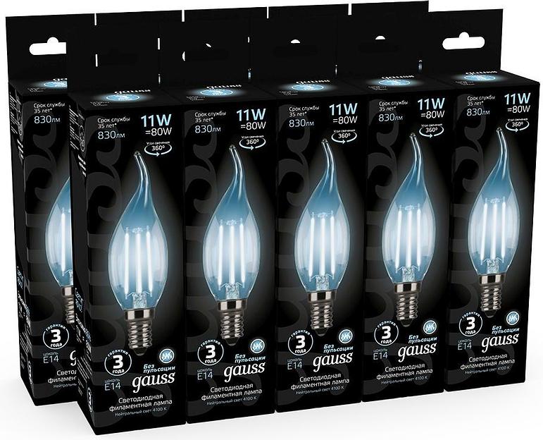Лампа филам. Gauss Filament 11Вт цок.:E14 свеча 220B 4100K св.свеч.бел.нейт. CF35 (упак.:1шт) (104801211) фото 5