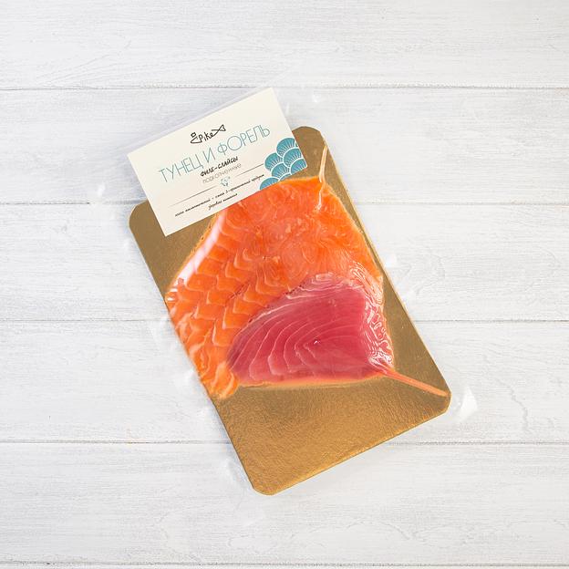 Нарезка-слайсы: «Филе тунца и форели, подкопченные», замороженные, в\у, 150гр. фото 6