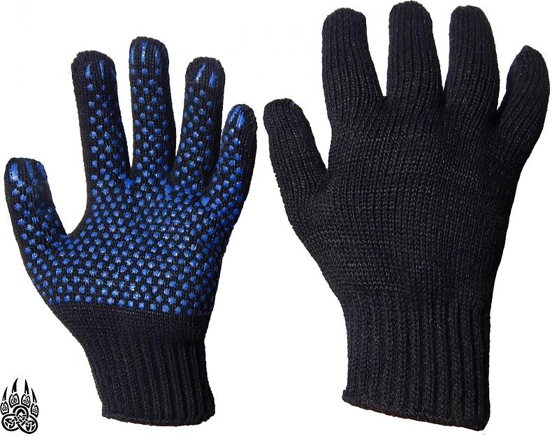 Перчатки Х/Б с ПВХ 7 нитей 7,5 класс 90 гр. двойной оверлок чёрные фото 1