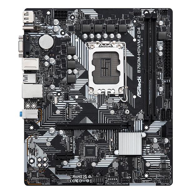 Материнская плата ASROCK B760M-HDV/M.2 D4, LGA1700, B760, 4*DDR4, HDMI+DP+D-Sub, 4xSATA3 6.0 (RAID), M.2 Socket, 4xUSB 3.2, 1xUSB2.0, Type-C, mATX; 90-MXBL40-A0UAYZ (B760M-HDV/M.2 D4) фото 2