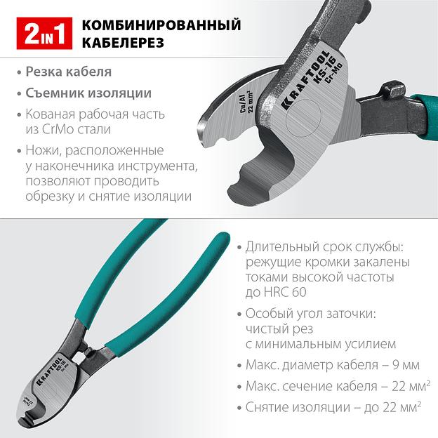 KRAFTOOL KS-16, d 9мм, 160мм, кабелерез (23333-16) фото 2