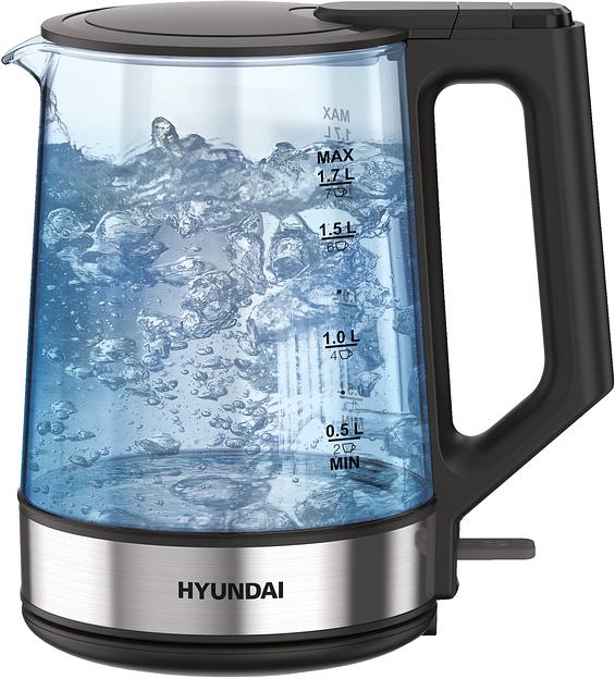 Чайник электрический Hyundai HYK-G8808 1.7л. 2200Вт черный/серебристый (корпус: стекло) фото 2