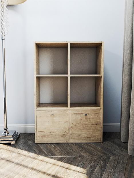 Стеллаж вертикальный с дверцами Wood&Stone «Малави» дуб бунратти 62.8×31.2×93.4 см фото 1