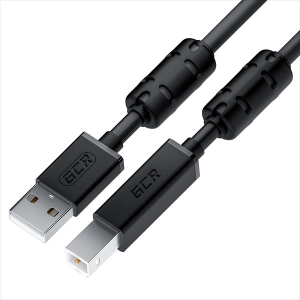 GCR Кабель PROF 2.0m USB 2.0, AM/BM, черный, ферритовые кольца, 28/24 AWG, экран, армированный, морозостойкий (GCR-52423) фото 1