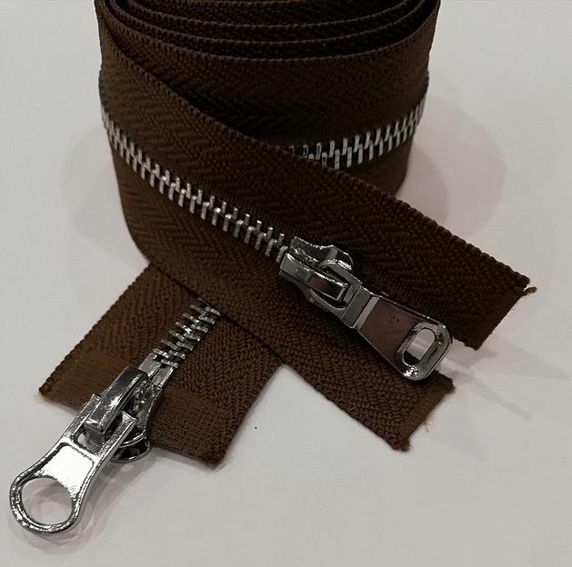 Молния металл №5 100см. 2зам. Серебряный зуб Коричневый фото 1