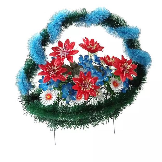 Рит-ная корзина Гобриела (лилии,розы) ф267-р100-з224-з230-н159-л47-л61-д90-г413-г450-г544 75см фото 1