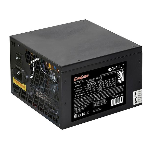 Exegate EX282042RUS-OEM Блок питания 550W Exegate 550PPH-LT-OEM, 80+, ATX, black, APFC, 12cm, 24p, (4+4)p, 5*SATA, 3*IDE фото 1