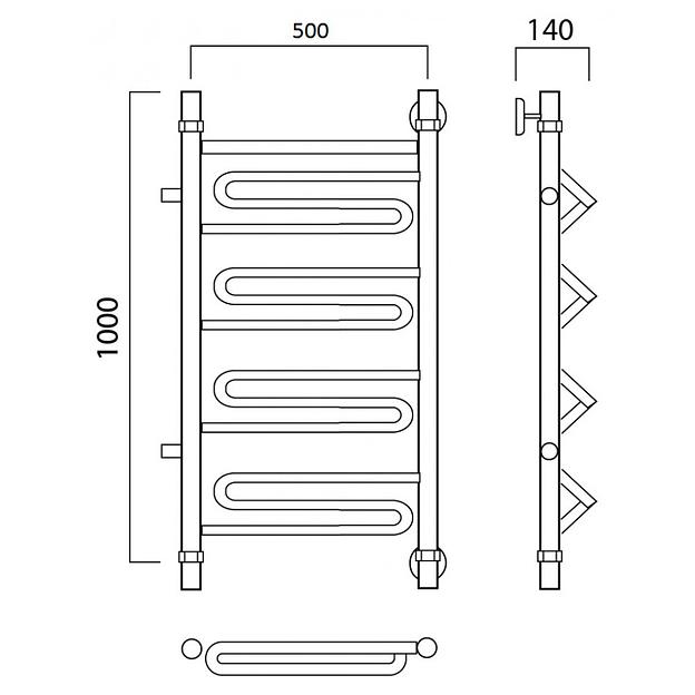 Полотенцесушитель водяной Роснерж Зиг-Заг L105001 100x50 с боковым подключением 700 фото 2