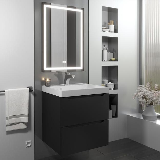 Тумба с раковиной для ванной Uperwood Tanos 50 см, подвесная, матовая, черная фото 1