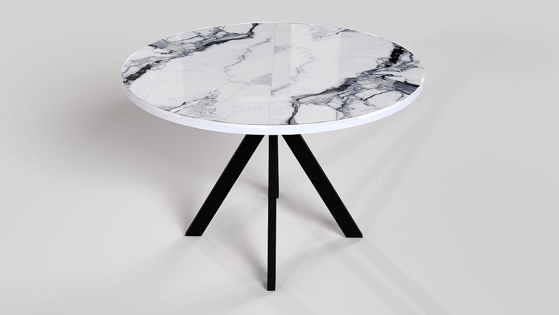 Стол Сохо 110(+35)×110×77 см чёрный металл, стекло мрамор глянец фото 4