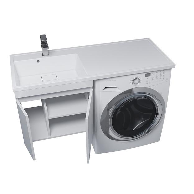 Тумба под стиральную машину с раковиной Uperwood Magenta 60/120 см, подвесная, белая, с дверцами, левая фото 2