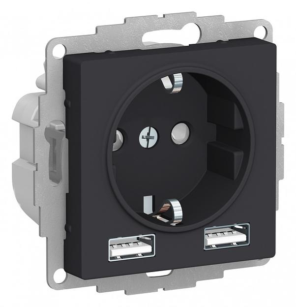 Systeme electric ATN001030 Розетка ATLASDESIGN 16А+ USB A+A, механизм, КАРБОН фото 3