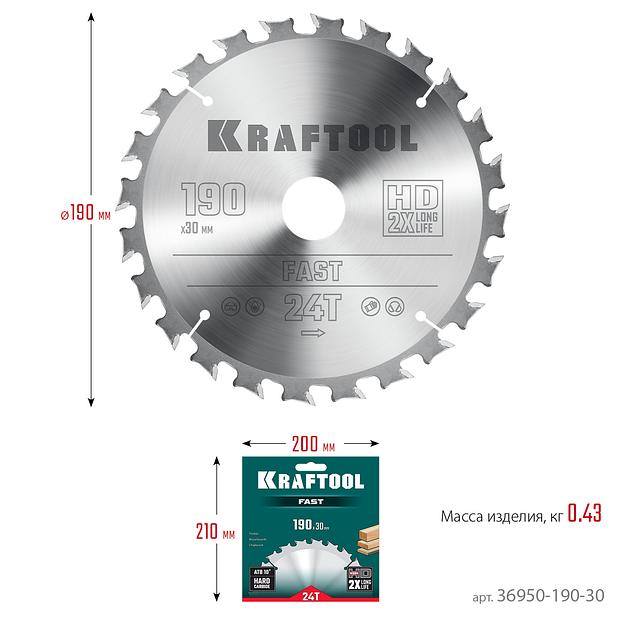 KRAFTOOL Fast, 190 х 30 мм, 24Т, пильный диск по дереву (36950-190-30) фото 6