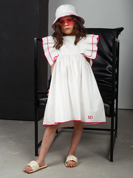 Платье MINI DI «Кенди» белый однотон строчка фуксия, сатин, арт.420 ОПТ фото 2