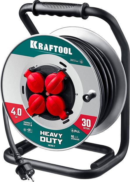 KRAFTOOL HEAVY DUTY 4.0, КГ 3х2.5 30м 4000Вт IP44, силовой удлинитель на стальной катушке (55086-30) фото 1