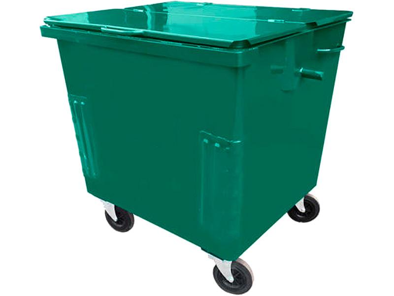 Контейнер металл 1100л. с крышкой, на колесах зелёный фото 1