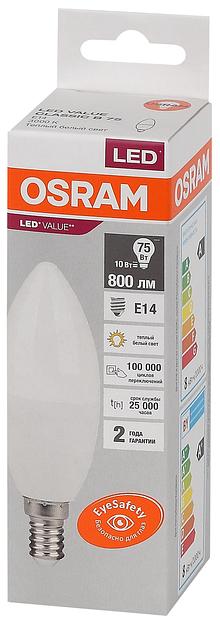 Лампа светодиодная LED 10 Вт E14 3000К 800Лм свеча 220 В (замена 75Вт) OSRAM фото 3