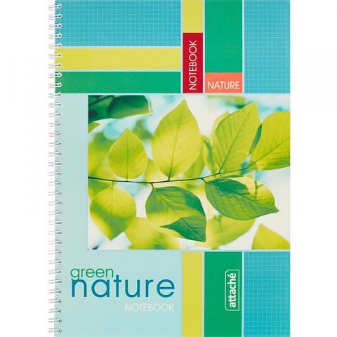 Тетрадь общая на спирали А4, 96 л., клетка, обложка мелованный картон, Attache Green Nature фото 1