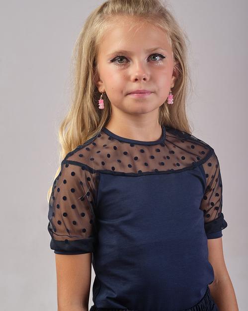 Блузка школьная с коротким рукавом на девочку KristiKlo синяя ОПТ фото 8