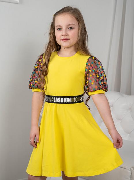 Платье для девочки Энди отрезное по талии, жёлтое, 5-125_2, опт фото 2