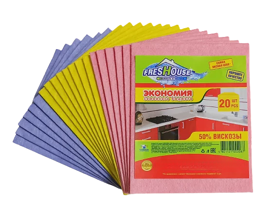 Салфетки универсальные хозяйственные вискозные FRESHOUSE (3 цвета) ОПТ фото 1