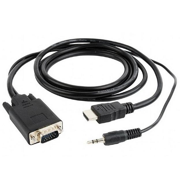 Cablexpert Кабель HDMI-VGA 19M/15M + 3.5Jack, 1.8м, черный, позол.разъемы, пакет (A-HDMI-VGA-03-6) фото 1