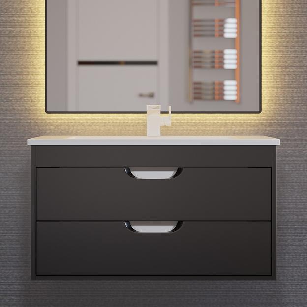 Тумба с раковиной для ванной Uperwood Modul 80 см, подвесная, матовая, черная фото 1