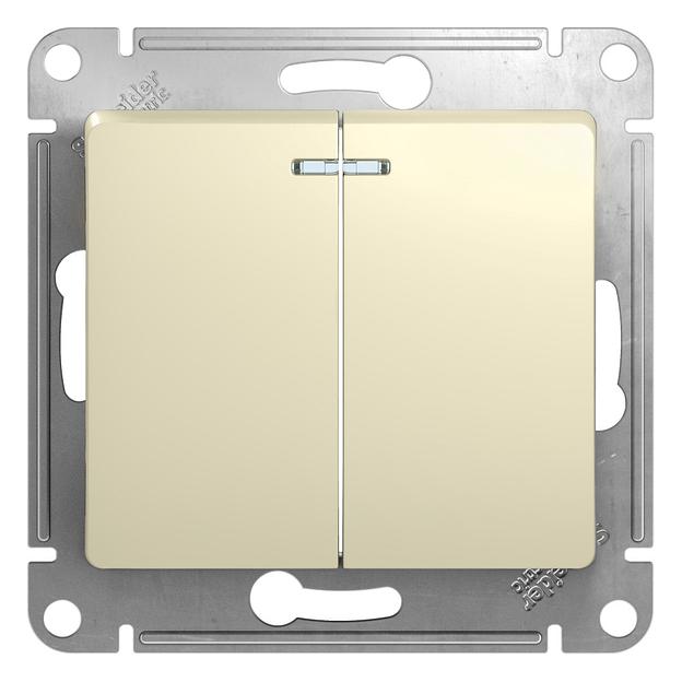 Systeme electric GSL000253 GLOSSA 2-клавишный ВЫКЛЮЧАТЕЛЬ с подсветкой, сх.5а, 10АХ, механизм, БЕЖЕВЫЙ фото 3
