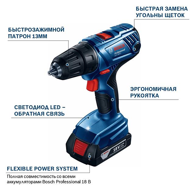 Дрель-шуруповёрт аккумуляторная Bosch GSR 180-LI + Набор свёрл PointTeQ 19pcs Pro фото 4