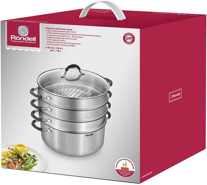 Кастрюля-пароварка Rondell RDS-1815, 30.4л, 32см, с крышкой, стальной фото 6