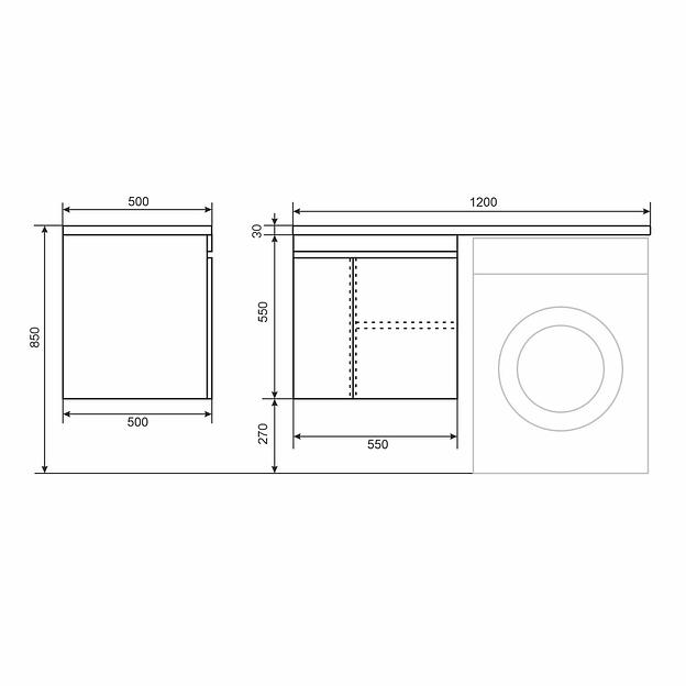 Тумба под стиральную машину с раковиной Uperwood Magenta 60/120 см, подвесная, черная, с дверцами, левая фото 7
