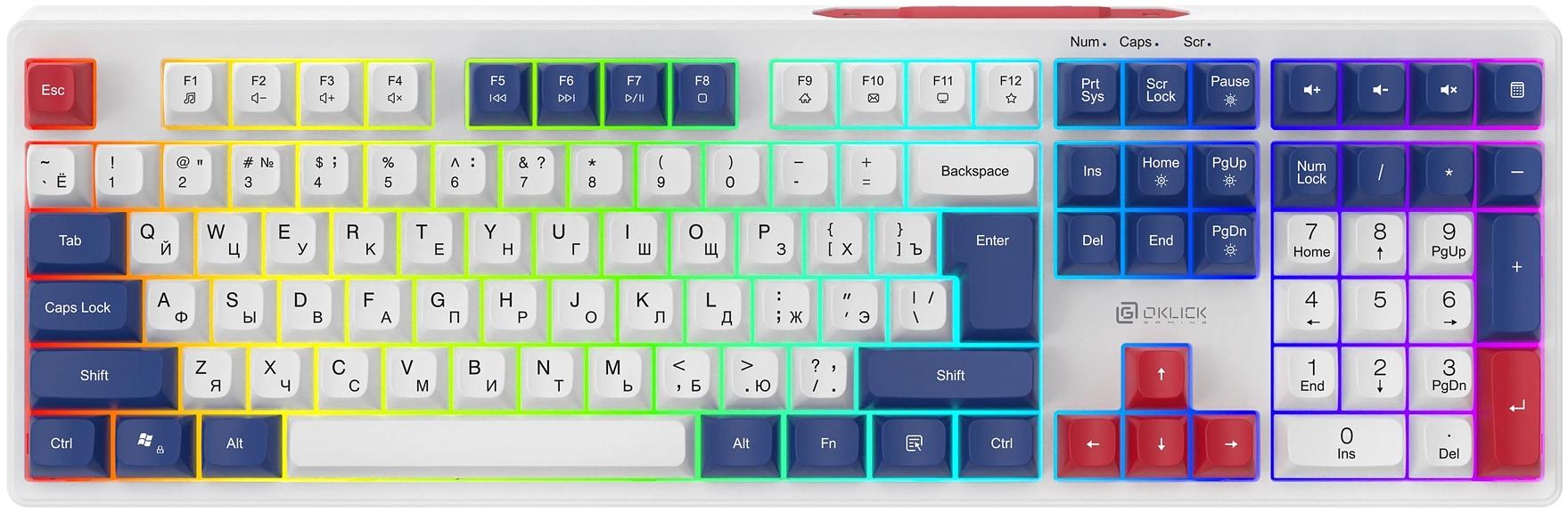 Клавиатура Оклик 725G белый/красный USB Multimedia for gamer LED (2070294) фото 1