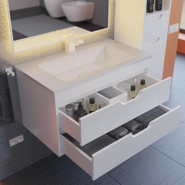 Тумба с раковиной для ванной Uperwood Modul 80 см, подвесная, матовая, белая фото 5