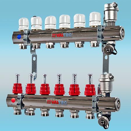 Коллекторная группа VALTEC со встр. расх. в сборе, 1 1/4х12 выход Евроконус ø 3/4 фото 1
