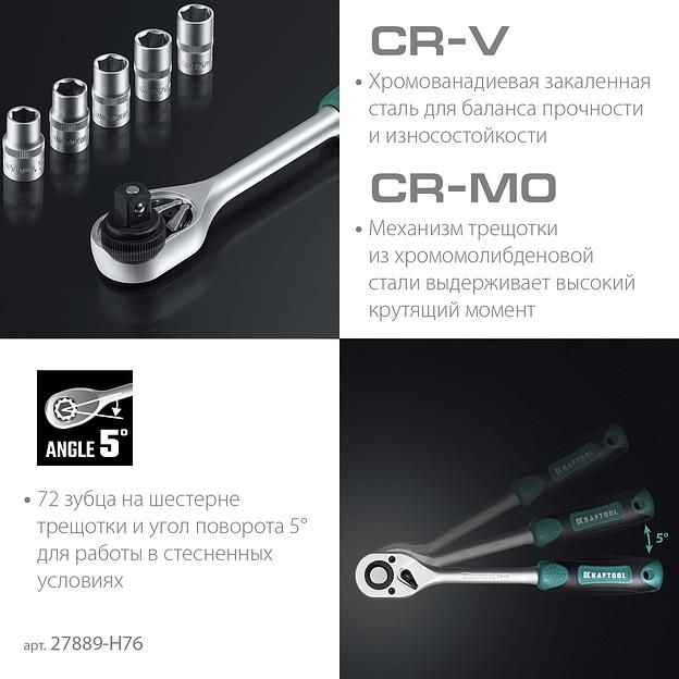 KRAFTOOL EXTREM-76, 76 предм., (1/2″+3/8″+1/4″), универсальный набор инструмента (27889-H76) фото 4