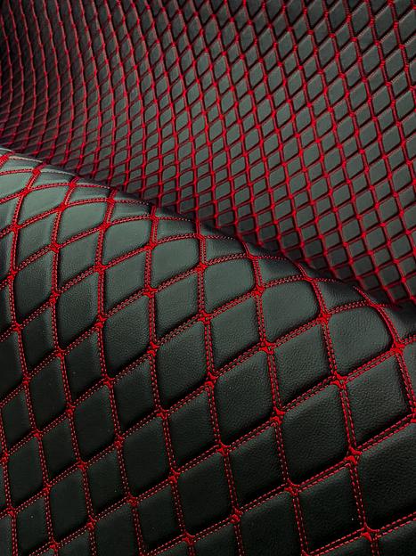 Экокожа ромб, чёрный, нить красная опт фото 1