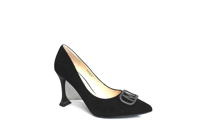 Туфли женские, чёрные, натуральная замша, каблук 9,5 см. фото 1