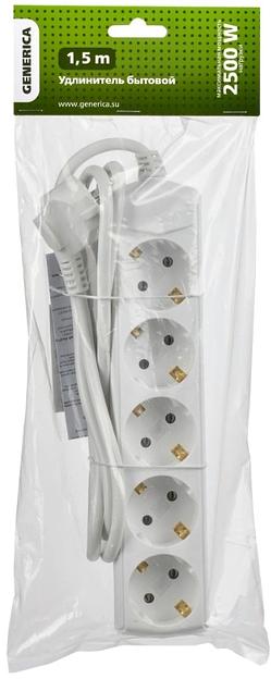 Iek WYP10-10-05-D15-Z-G Удлинитель У05 5 мест 2P+PE/1,5м 3х1мм2 10А/250В GENERICA фото 2