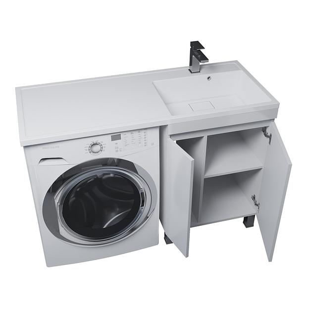 Тумба под стиральную машину с раковиной Uperwood Magenta 60/120 см, напольная, белая, с дверцами, правая фото 2