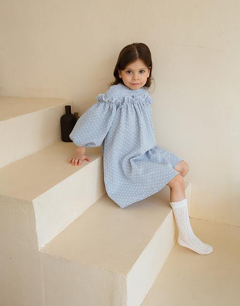 Платье MINI DI «Ева» горох на пыльно-голубом, муслин, арт.270/2100 ОПТ фото 4