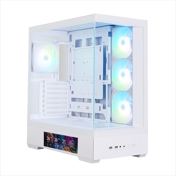 Корпус ZALMAN P40 DS, ATX, WHITE, WINDOW, 9.1-inch LCD screen, 2xCombo(2.5” or 3.5”), 1x2.5”, 1xUSB TYPE-C, 2xUSB3.0, SIDE 3x120mm ARGB, REAR 1x120mm ARGB фото 1