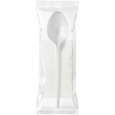 Одноразовая посуда комплект №2 эконом (ложка столовая белая, салфетка белая) фото 1