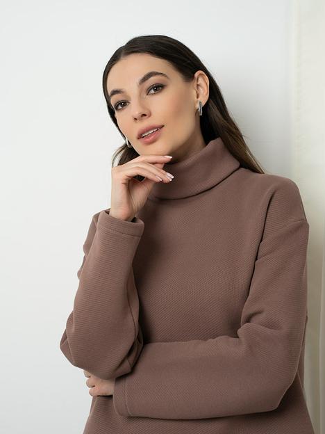 Костюм (свитшот+брюки прямые) цвет тёмно-бежевый ОПТ фото 2