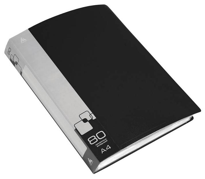 Папка с 80 прозр.вклад. Бюрократ -BPV80BLCK A4 пластик 0.8мм торц.карм с бум. встав черный фото 1
